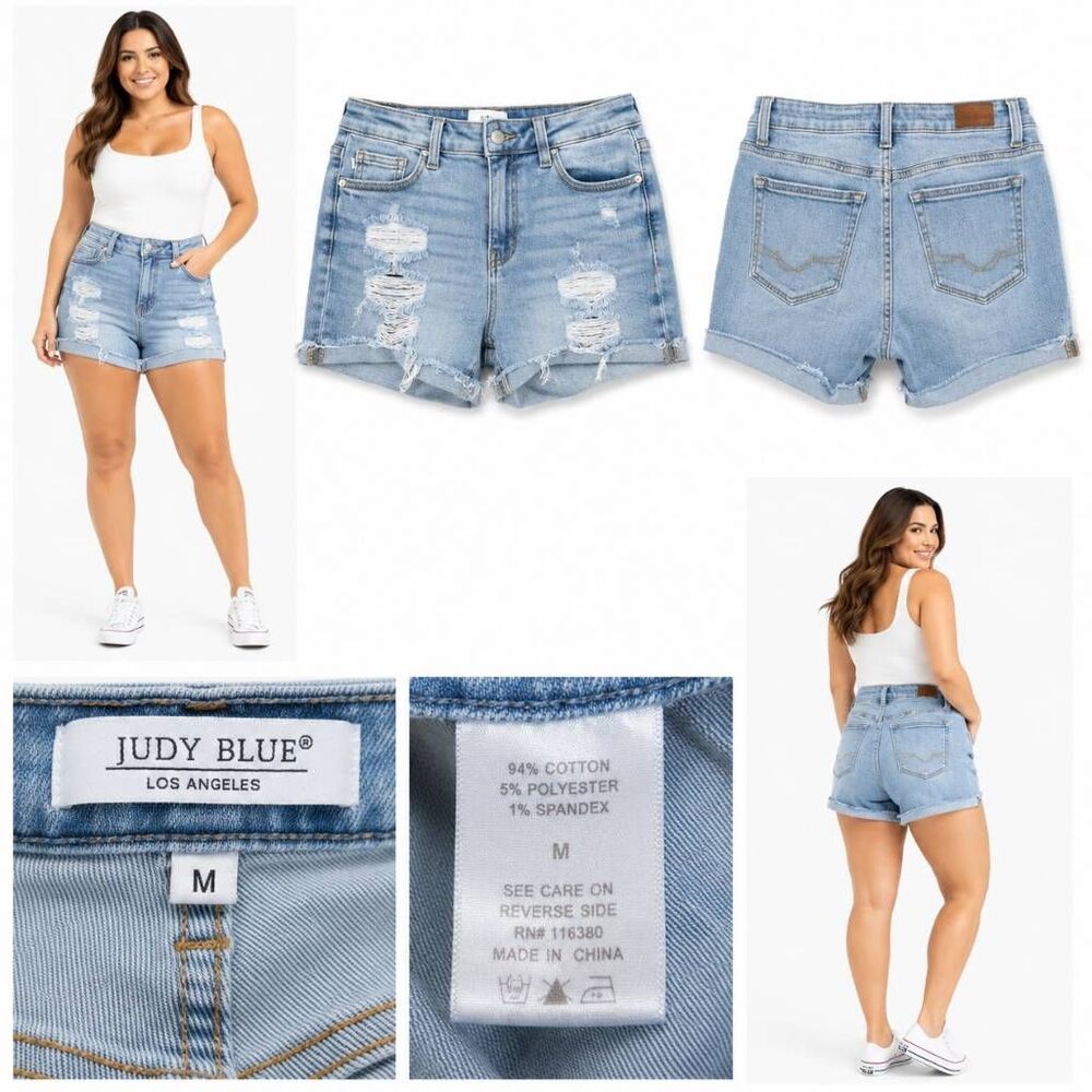 Judy Blue Light Blue Distressed High-Rise Jean Shorts